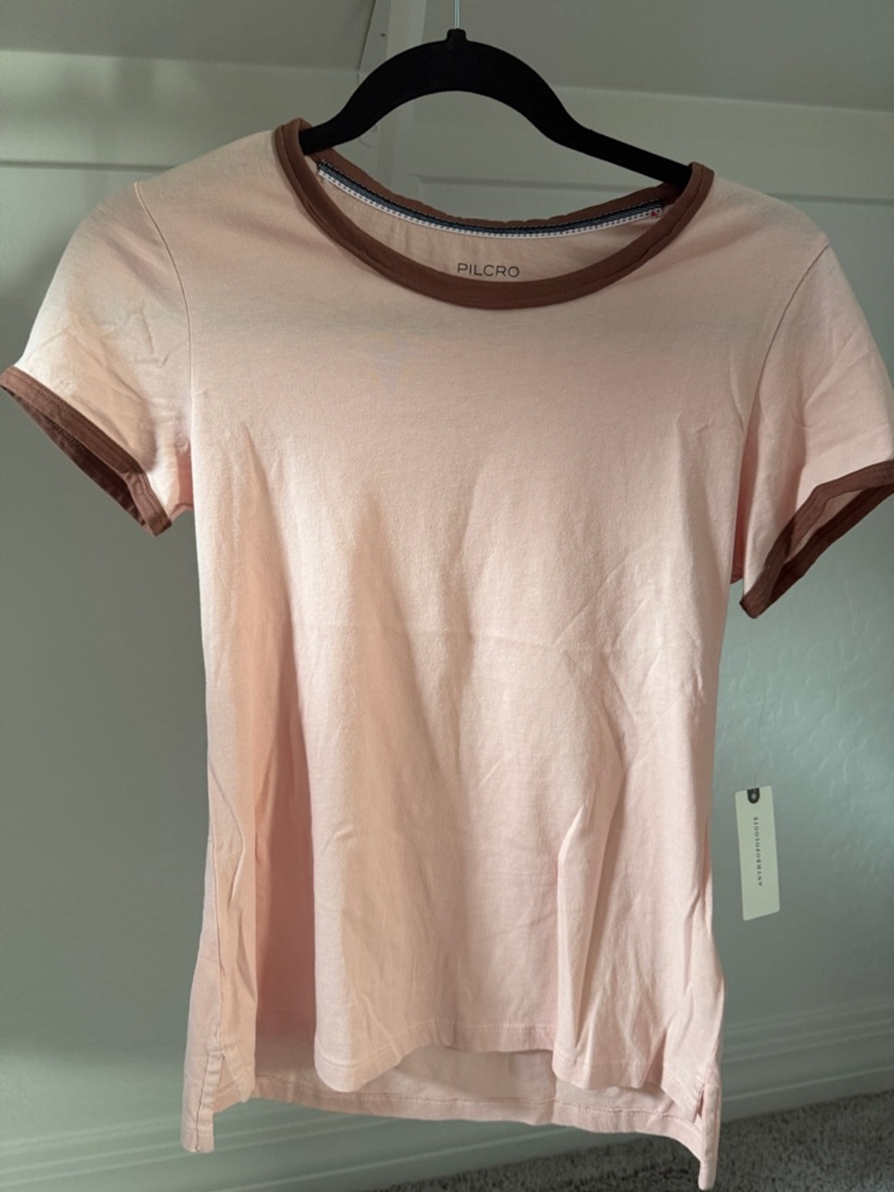 Pilcro Peach Ringer Tee with Brown Trim